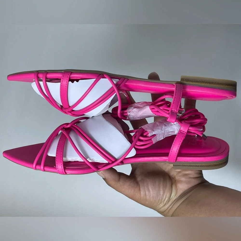 INC International Concepts Hot Pink Strappy Pointed Toe Sandals Size 7.5 NWT Box